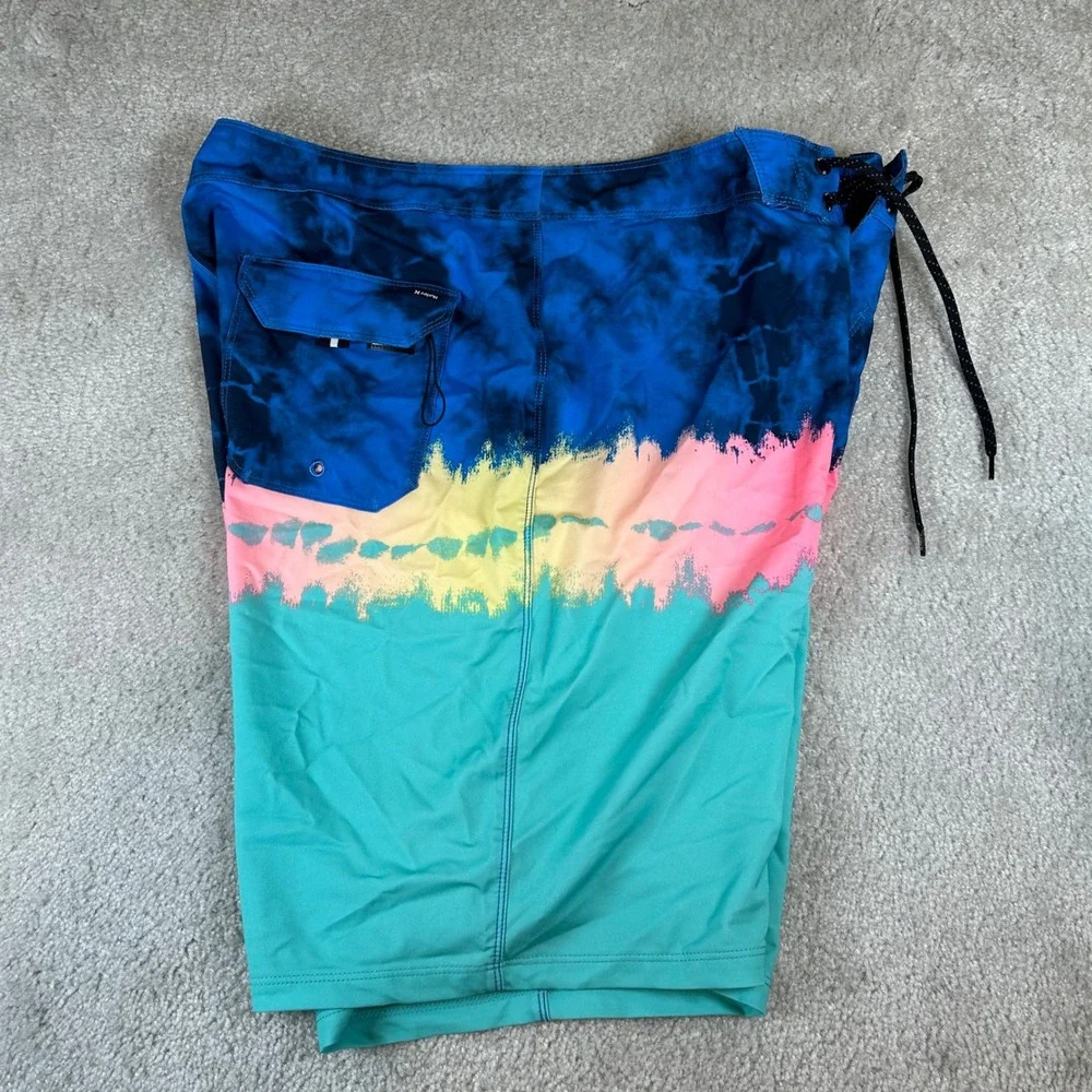 Hurley Board Shorts Mens 34 Blue Pink Teal‎ Tie Dye Stripe Surf Swim Trunks